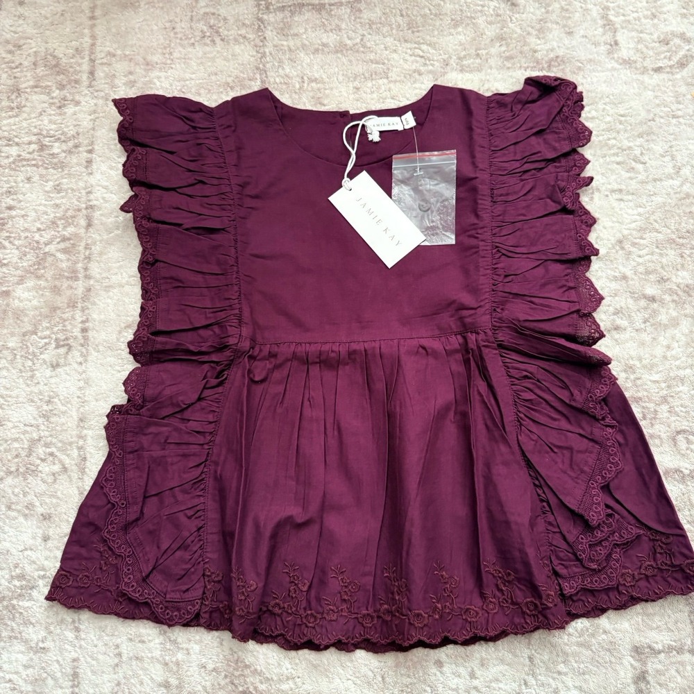 Jamie Kay Girls Organic Cotton Lydia Top Ruffle Bohemian sz 6 New